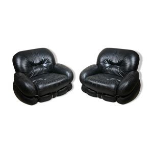 Paire de fauteuils en - cuir noir