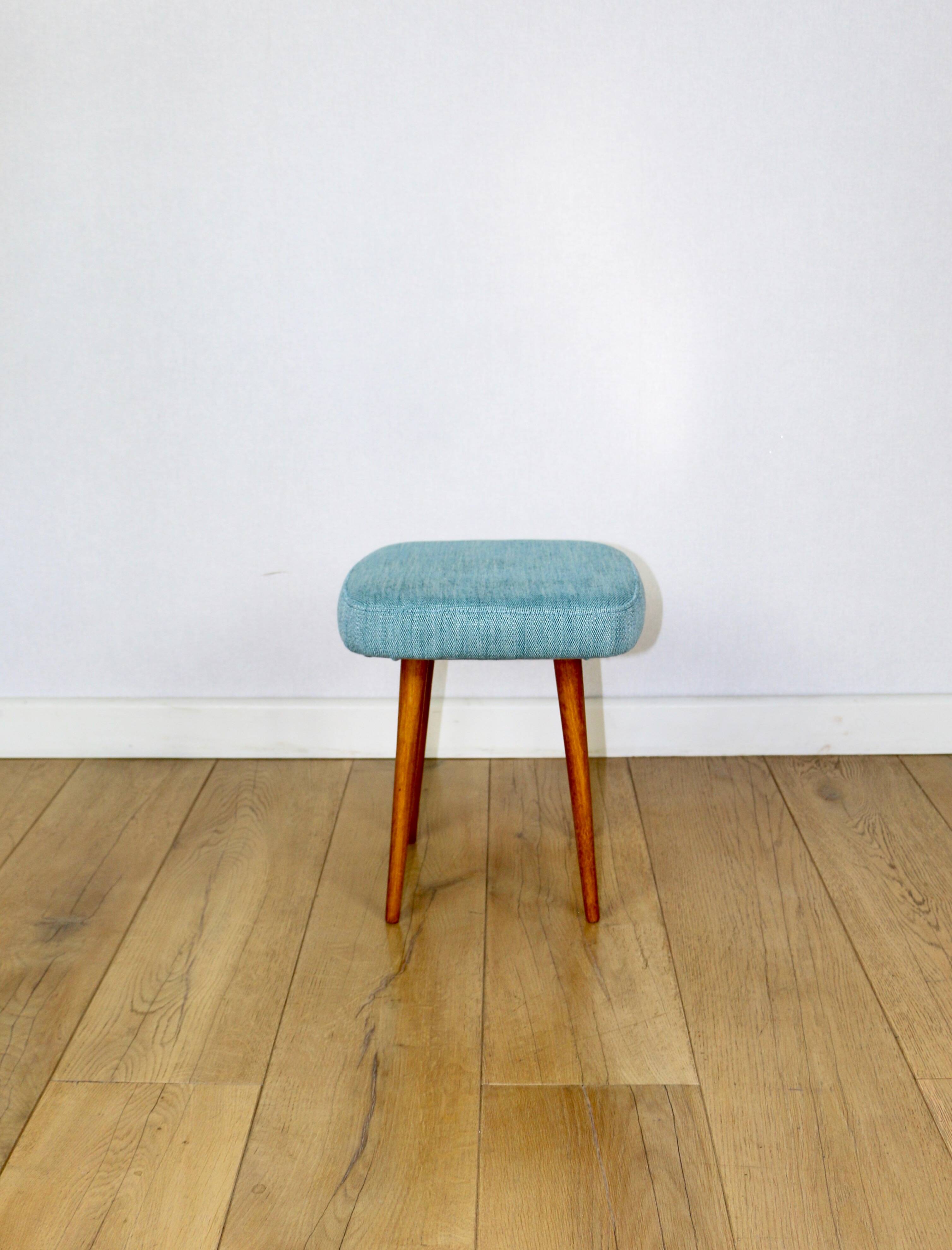 Blue turquoise square vintage stool PRL 1970s