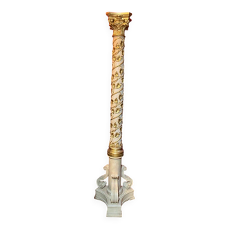 Italian Pedestal Column in White Lacquer and Gold Leaf