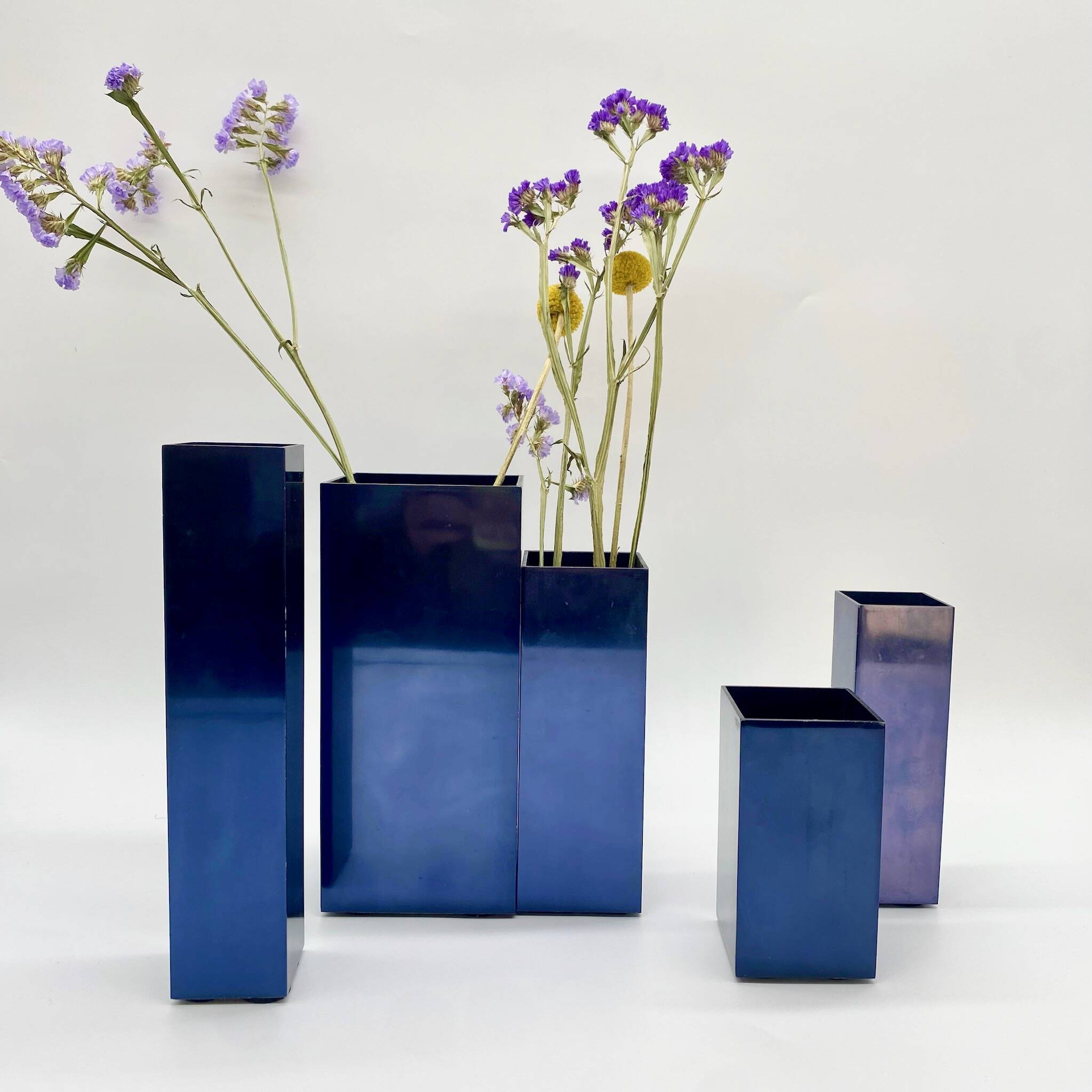 Modular metal vases – petrol blue, 1980s