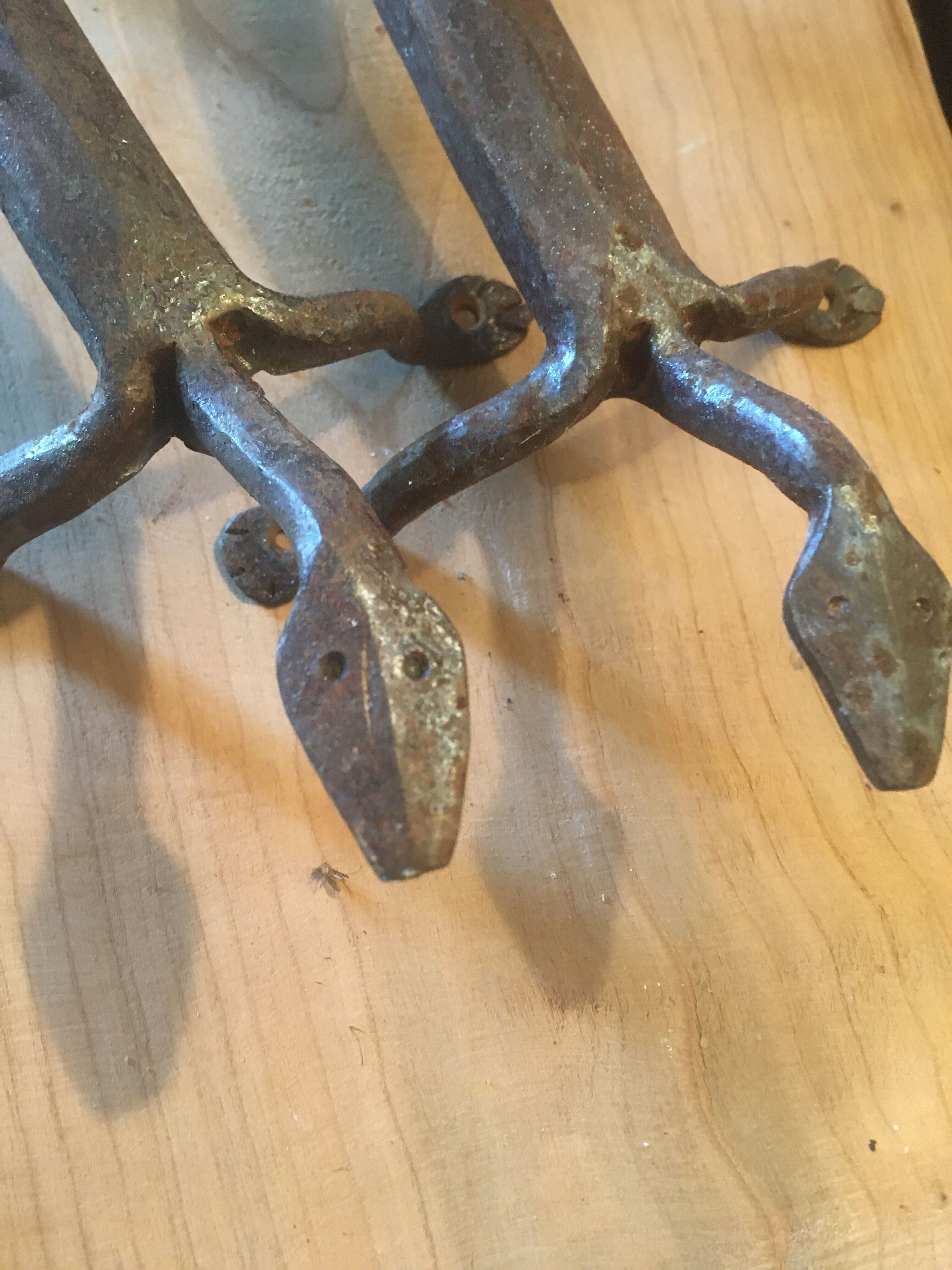 Door handles "Lizards" in handcrafted recycled wrought iron