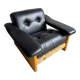 Vintage 1970s Italian Armchair by Poltrona Munari — Black Leather with Pine Wood Frame
