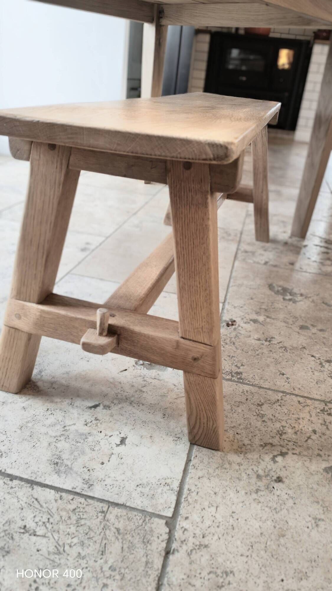 Farm table and bench ("A frame") in solid French oak.