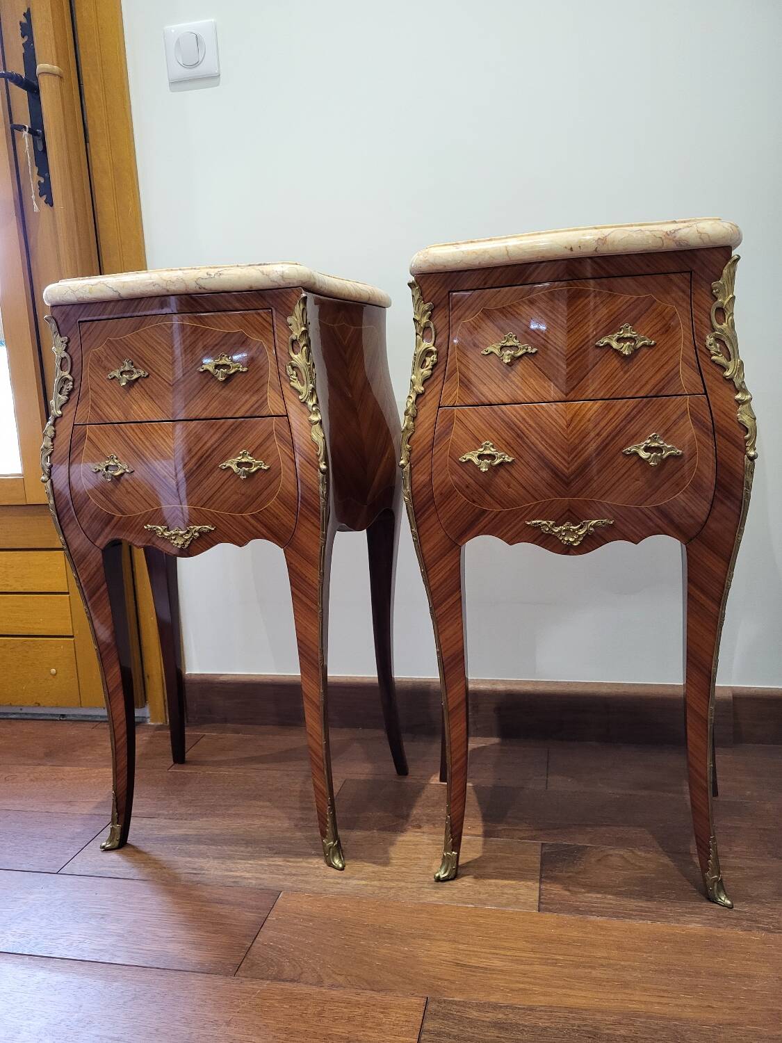 Pair of marquetry bedside tables