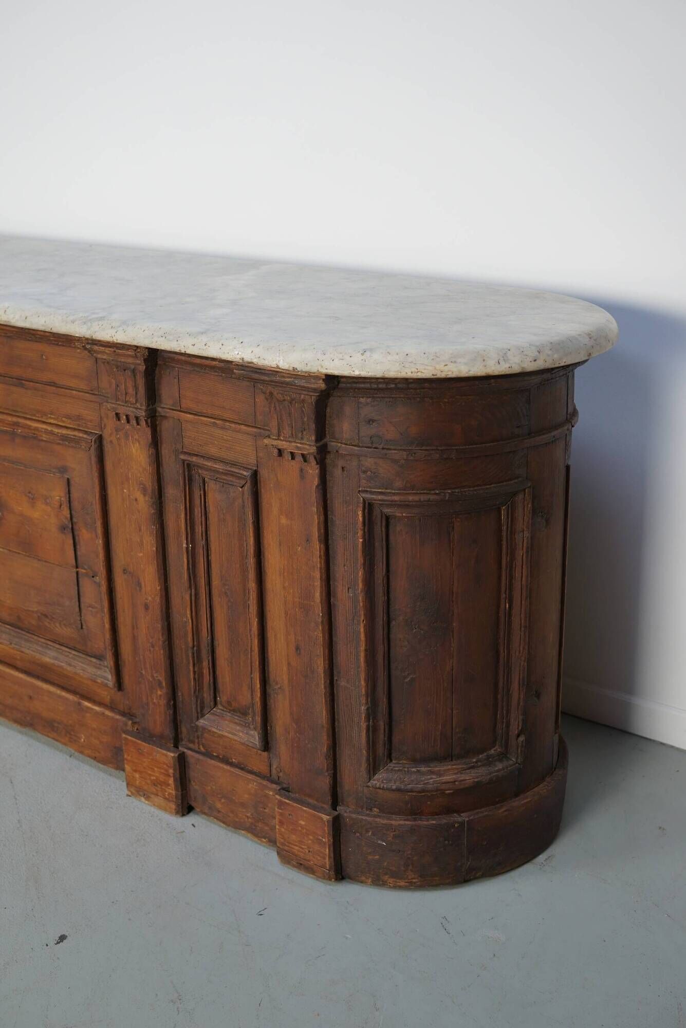 Antique Shop Counter / Kitchen Island in Dutch Pine and Marble, 19th Century