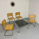 Space coffee table from the 70s, tubular metal and vintage smoked glass