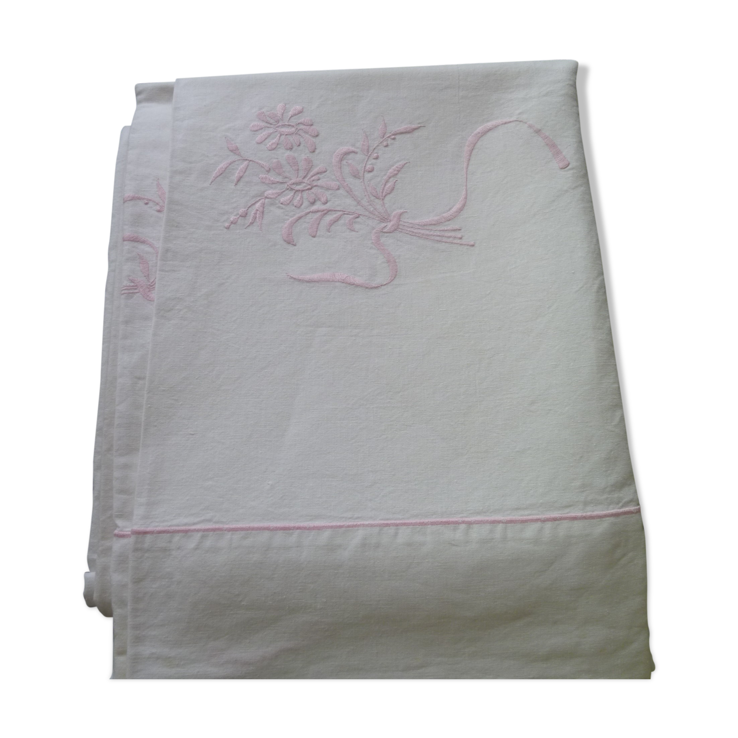 Drap métis fleur bleue toile by gérardmer 2.10 x 2.90 m with embroidery and days