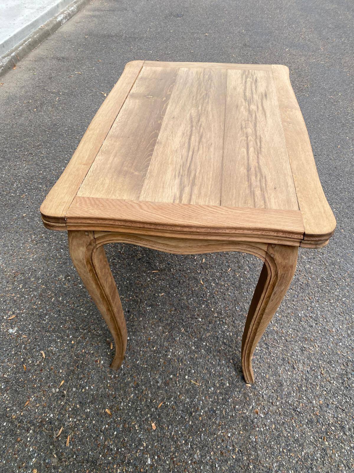 Small dining table, extendable Louis XV kitchen table, stripped oak.