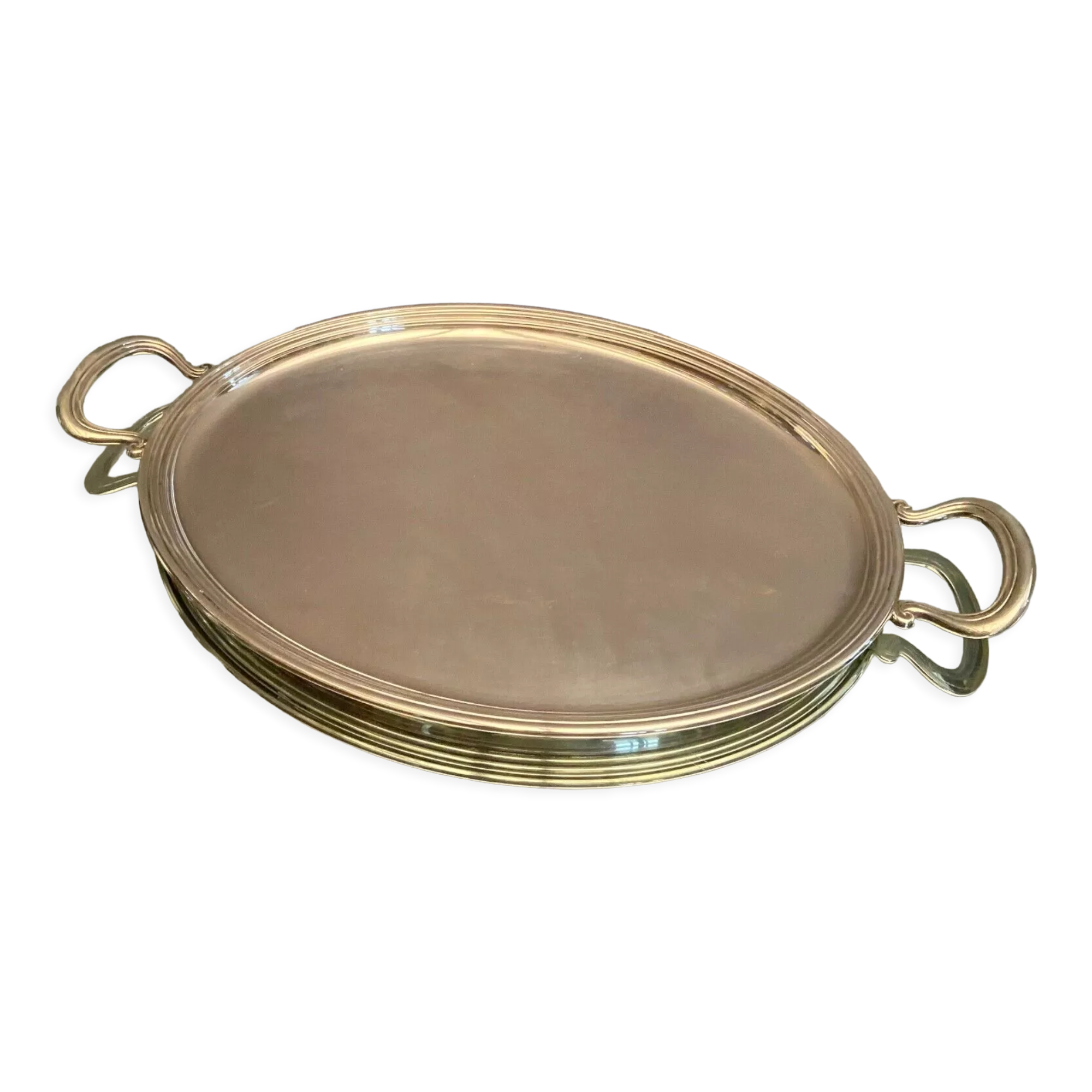 Tray with oval handles in the silver metal Louis-Philippe style