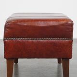 Set of 2 Cognac-Colored Cowhide Leather Club Chairs with Matching Ottoman