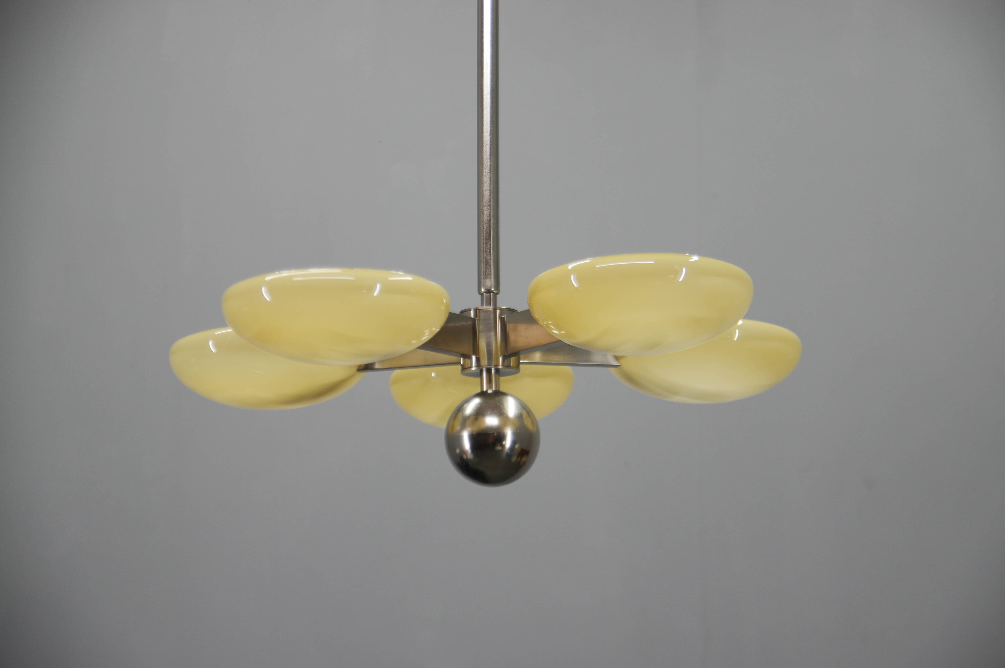 Exceptional Art Deco Functionalist Nickel-Plated Chandelier, 1930s