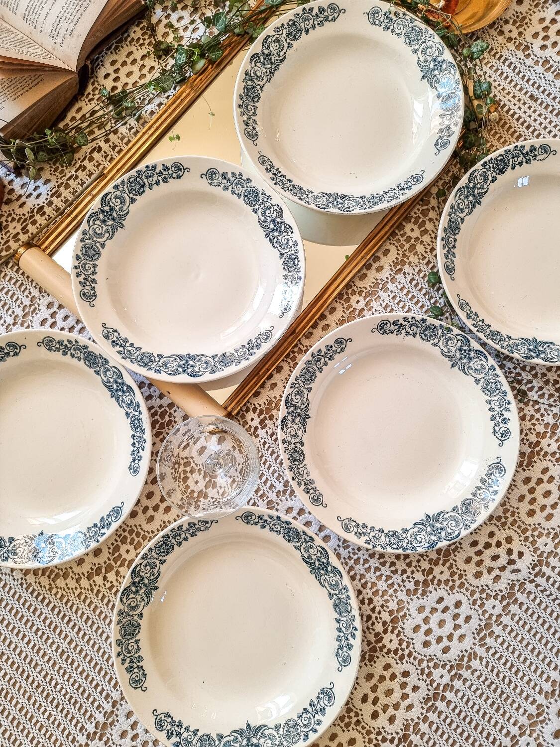 6 soup plates, iron earth, Longchamp, mid-20th century