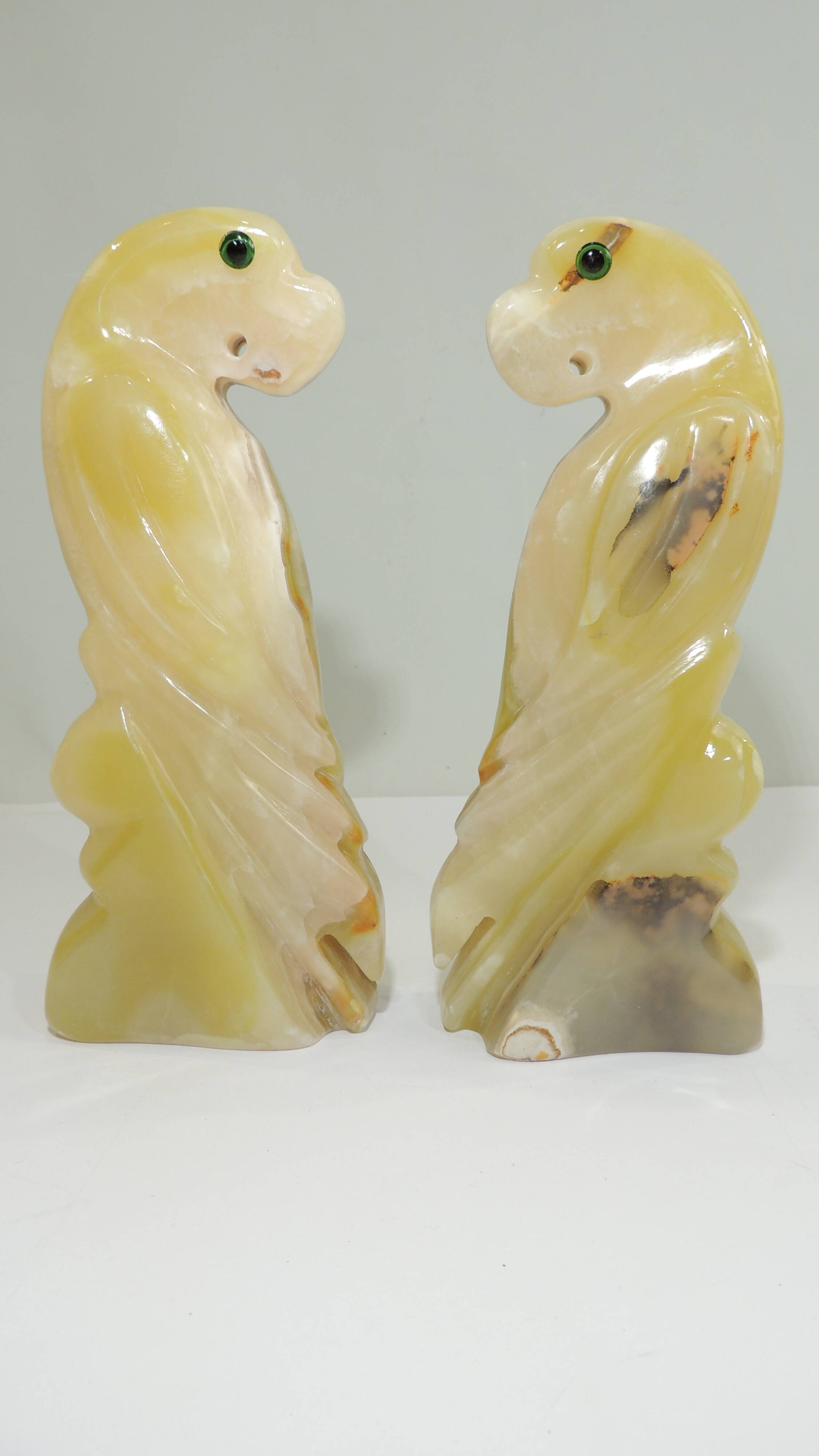 Pair of Parrots Onyx Bookends / Vintage/Paperweight/Bird Animal Figurine