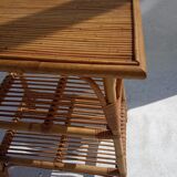 Rattan side table, years 50/60