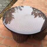 Living room set, vintage rope coffee table with 4 stools 1950