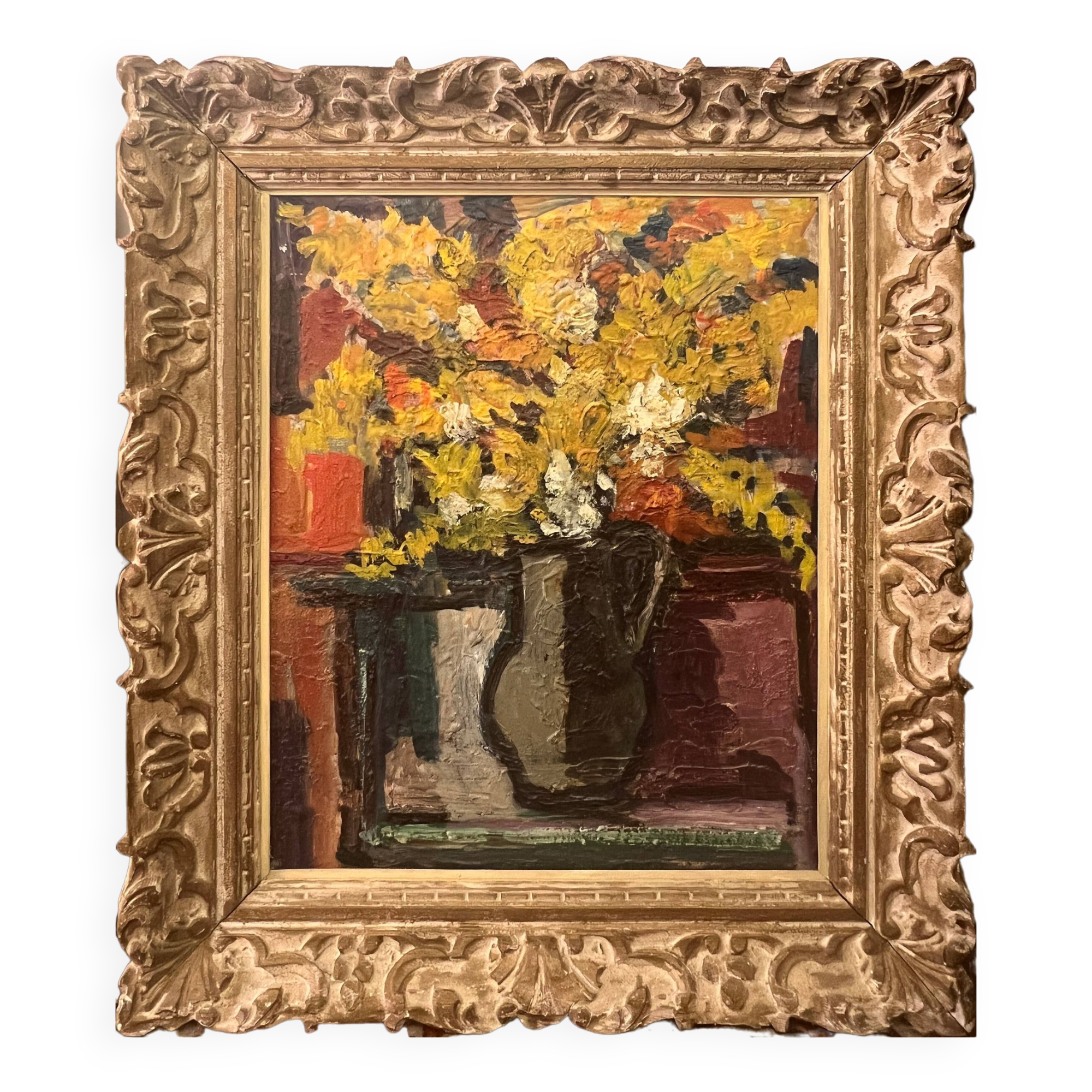 Huile sur carton - Bouquet de fleurs