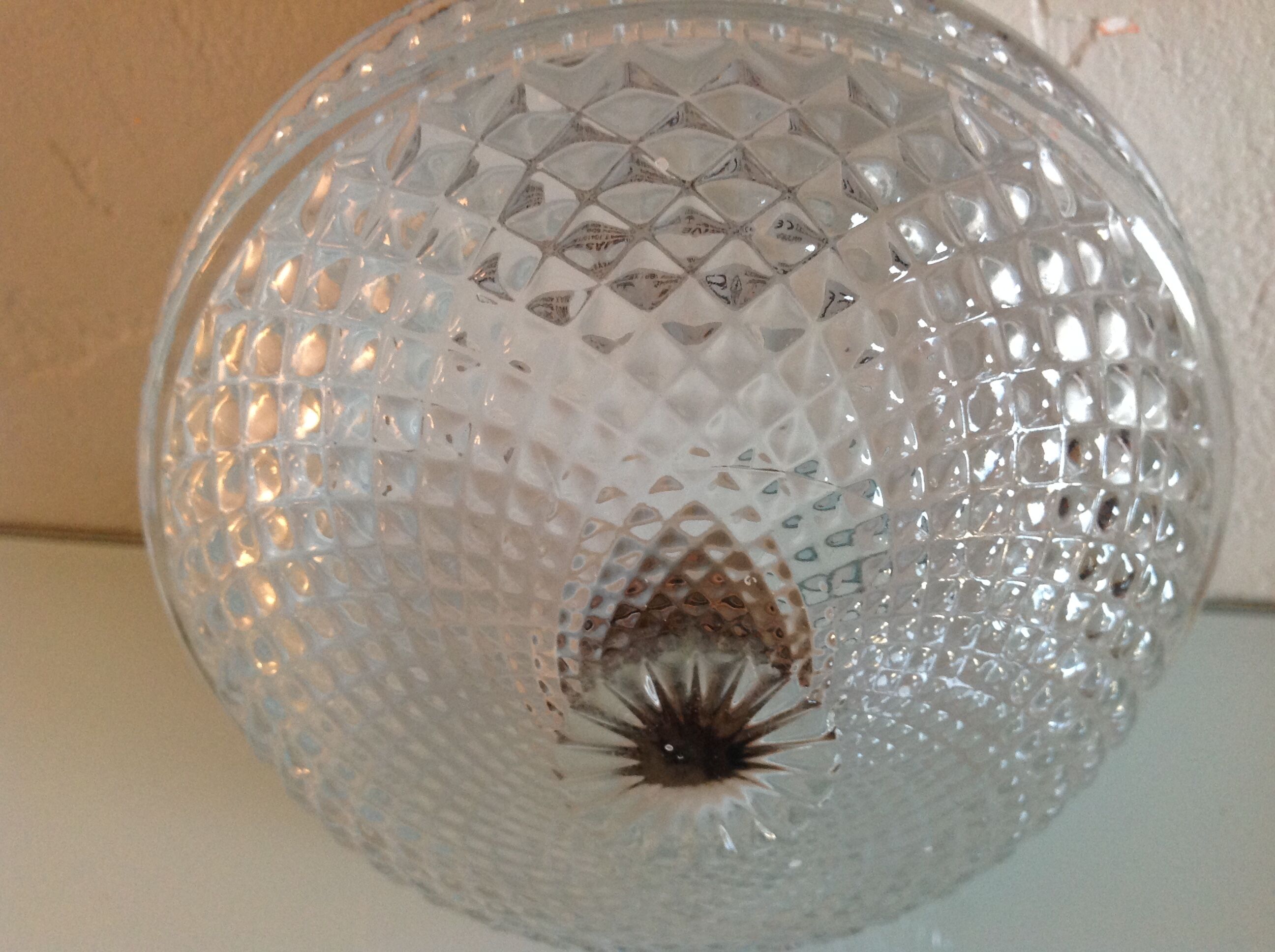 Plafonnier rond en verre structuré/vintage années 60-70