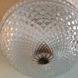 Round ceiling lamp in structured glass/vintage 60s-70s