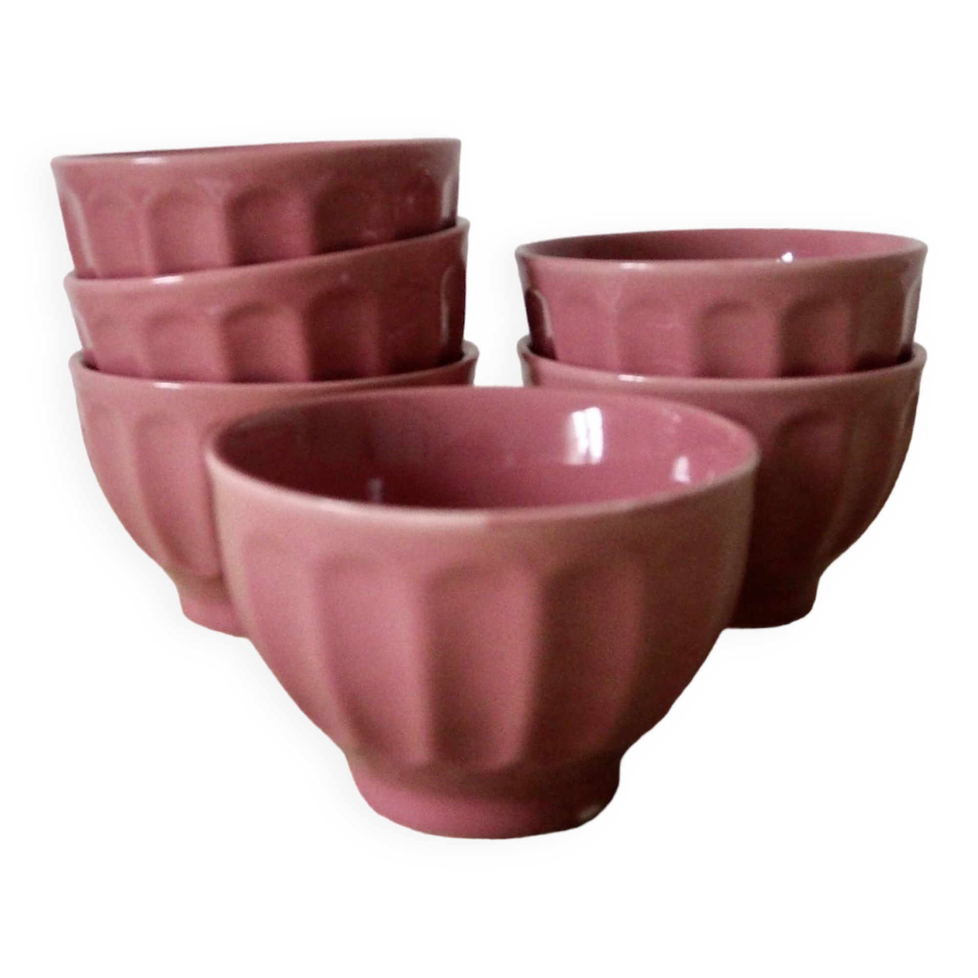 6 small pink bowls