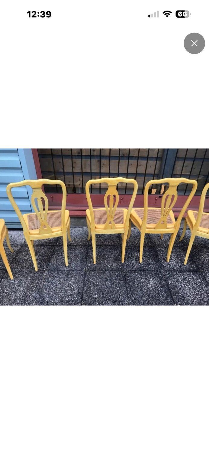 Set of 6 Cane Chairs in Provençal Louis XV Style Pale Yellow Wood