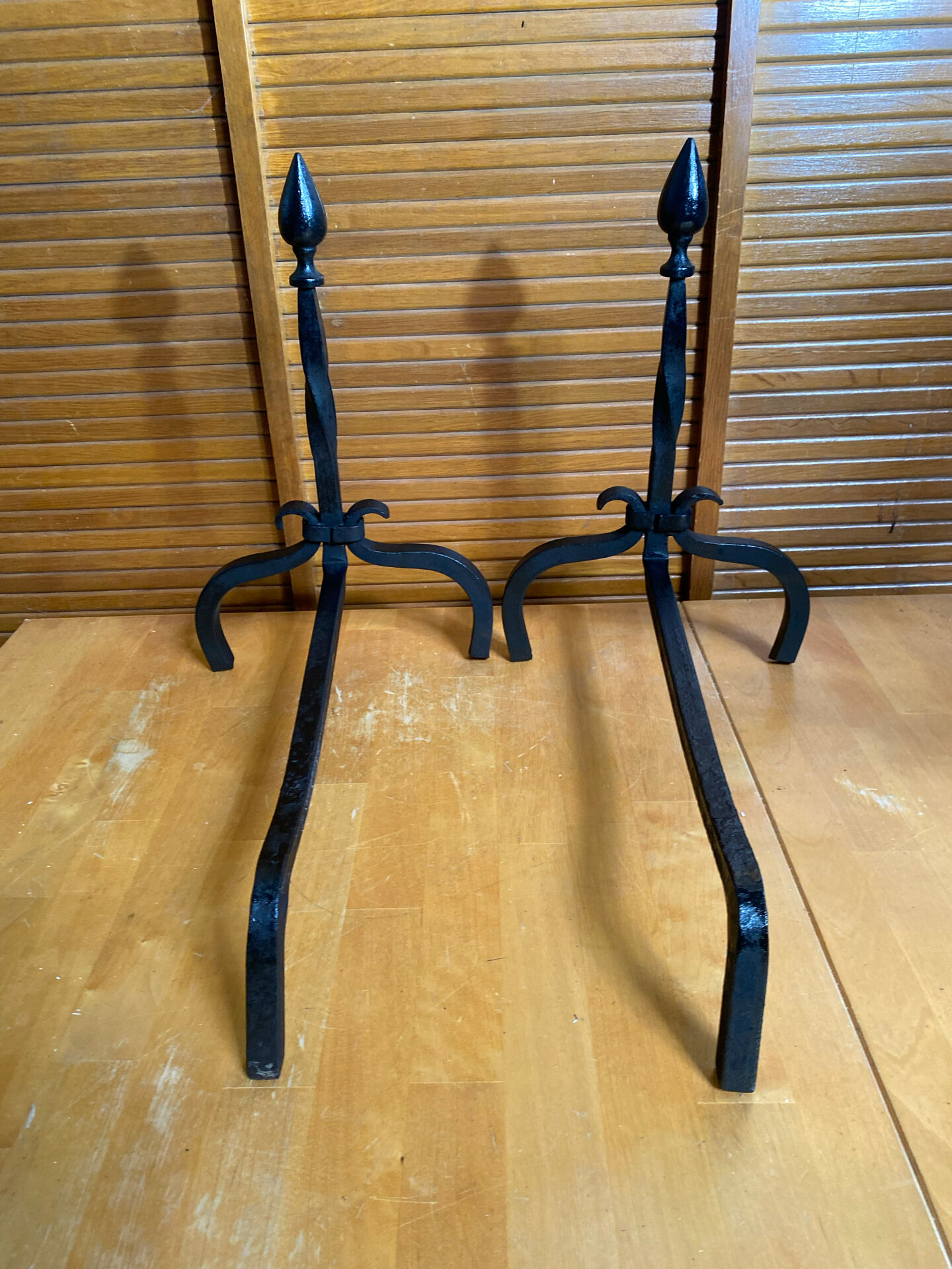 Pair of Fireplace Chenets Cast Iron Pointed 19th Century Vintage