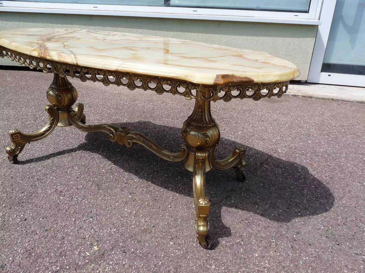 Coffee table in bronze brass and Fratelli Orsenigo marble