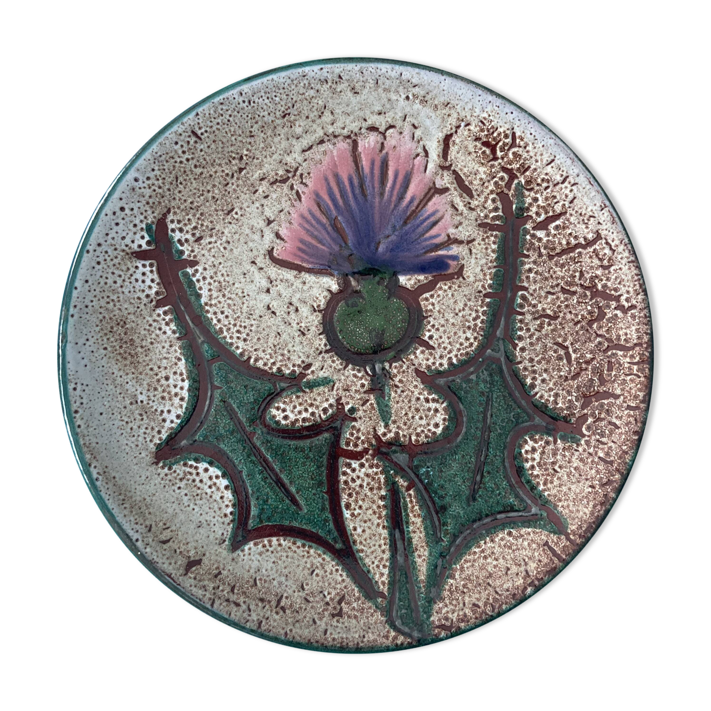Ceramic plate with thistles - Etienne Daniel, Vallauris, 1960s-70s