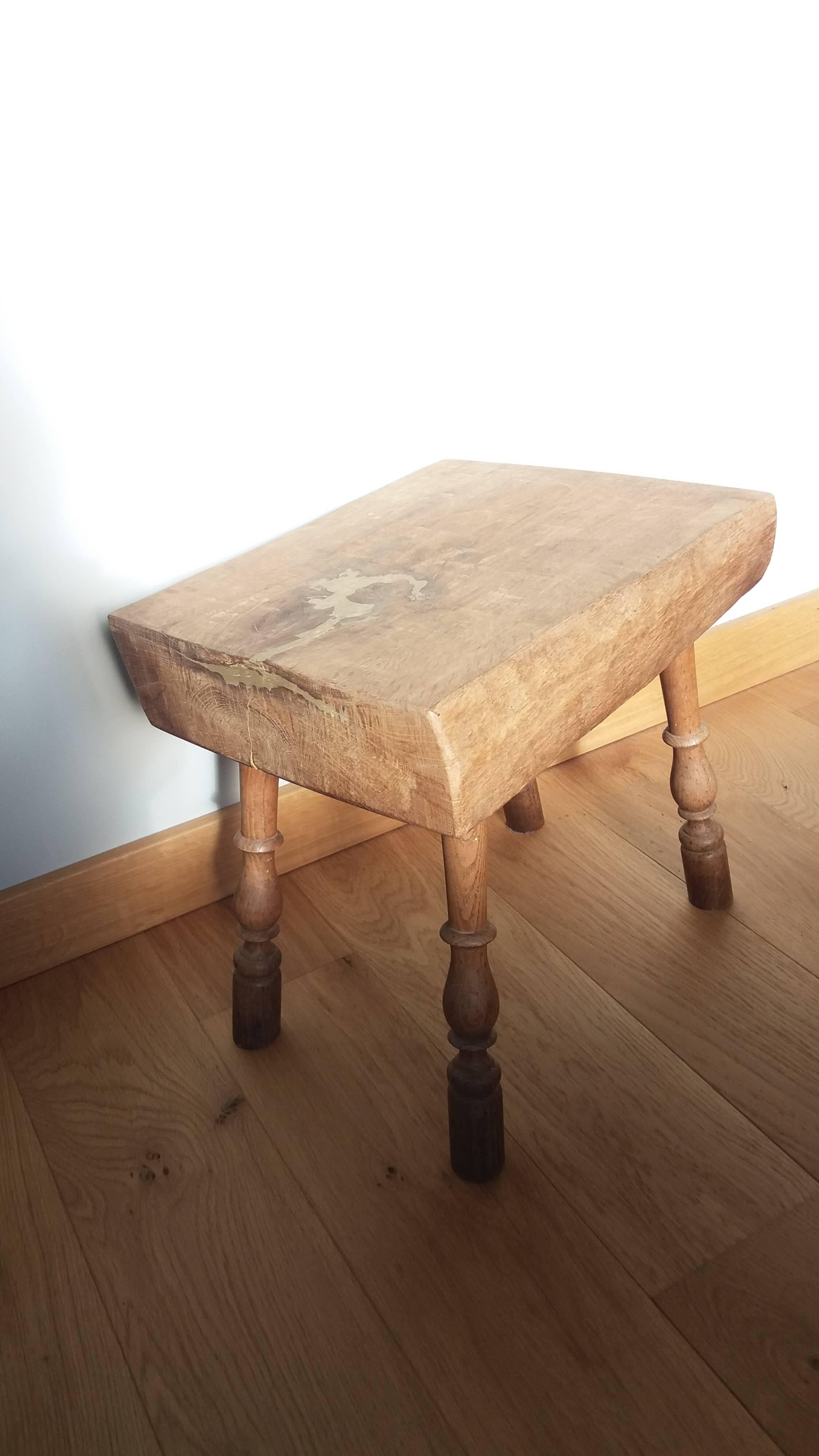 Upcycled brutalist stool, side table, bedside table in solid oak