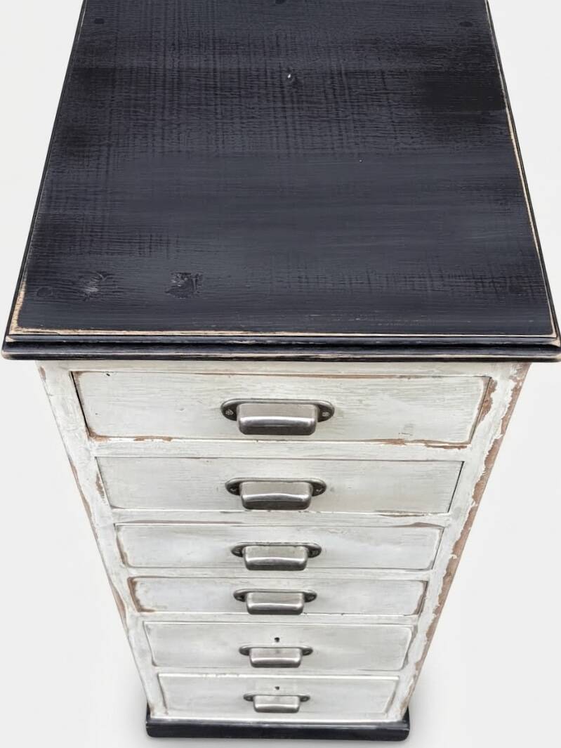Meuble tiroirs chiffonnier industriel sapin 1950
