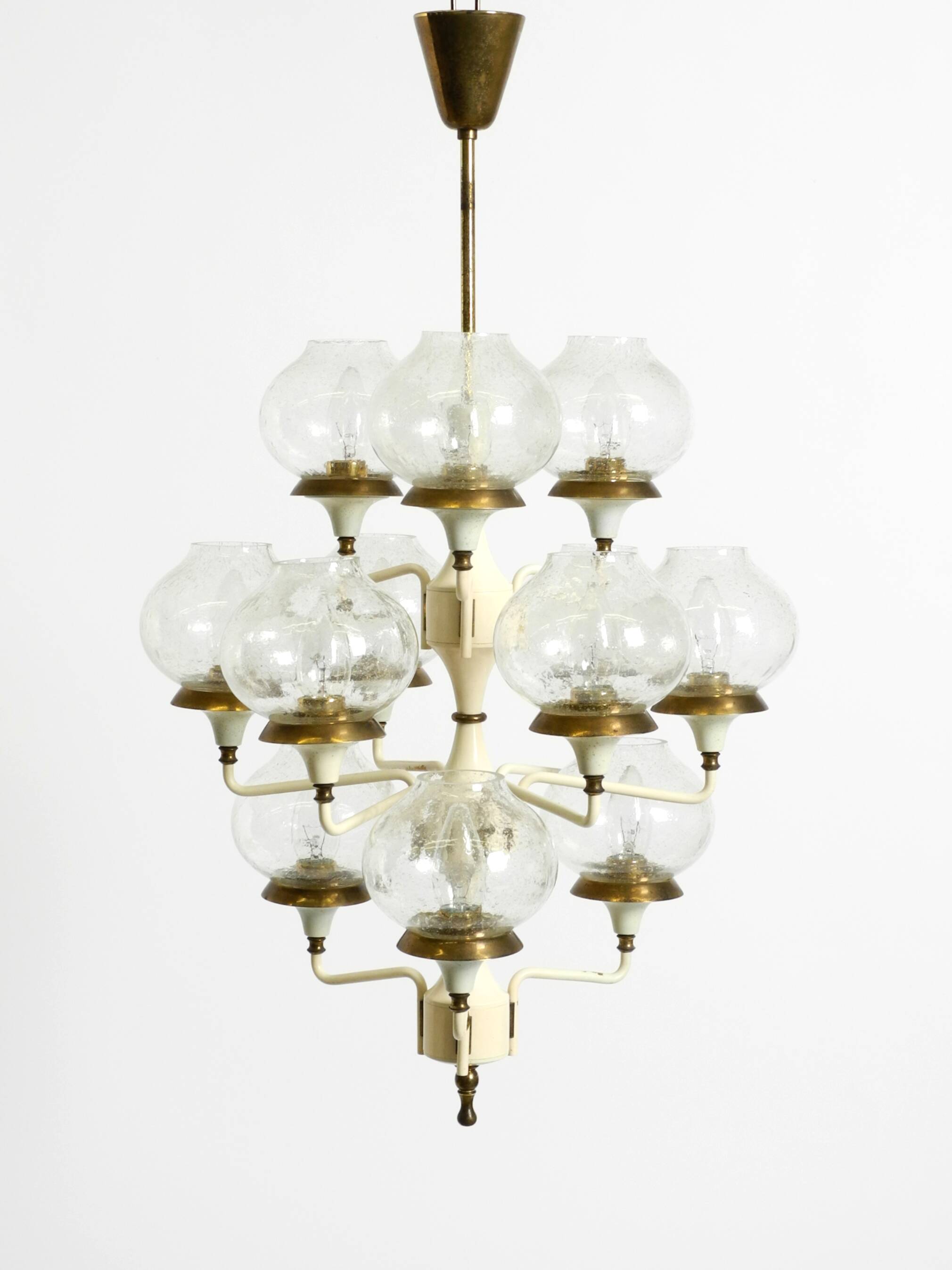 Large 1960s brass and glass tulip ceiling lamp by Hans Agne Jakobsson
