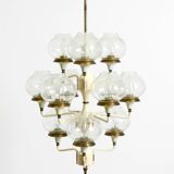 Large 1960s brass and glass tulip ceiling lamp by Hans Agne Jakobsson