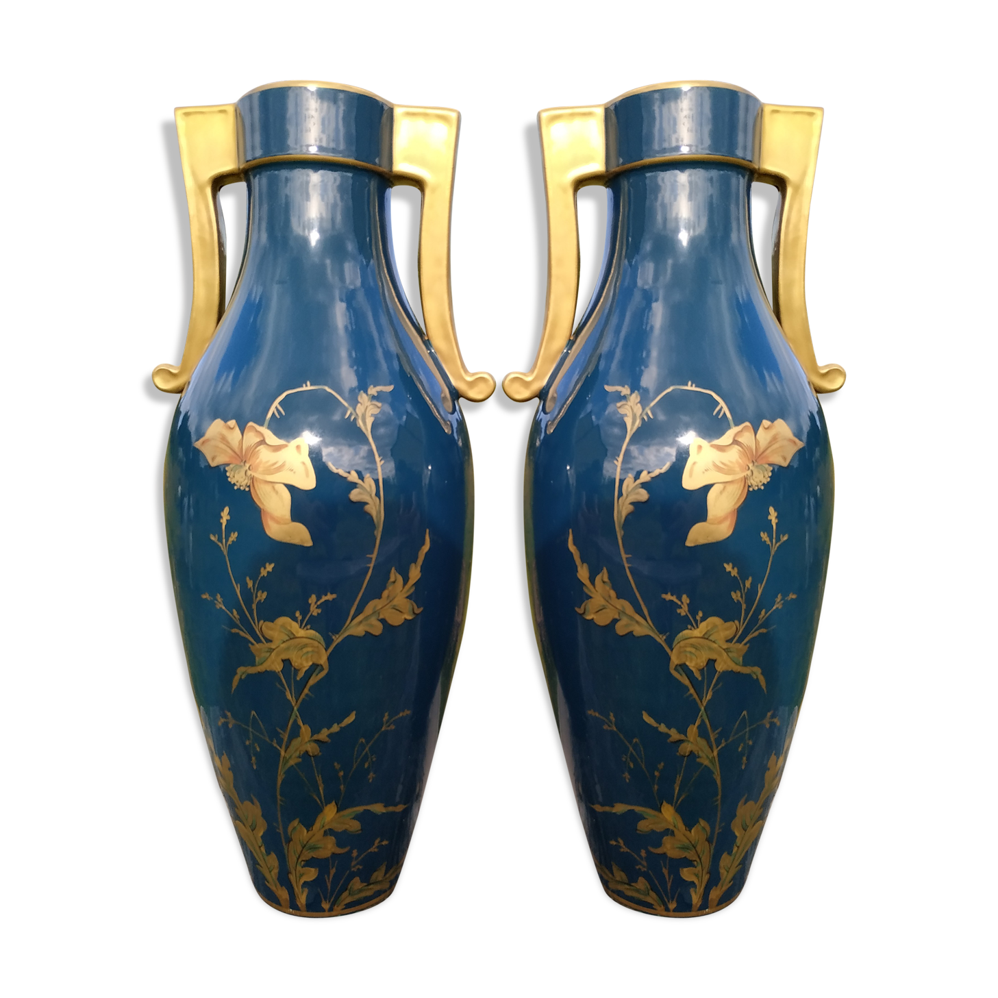 Pair of large vases Jaget and Pinon decoration with poppies 1920