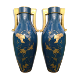 Pair of large vases Jaget and Pinon decoration with poppies 1920