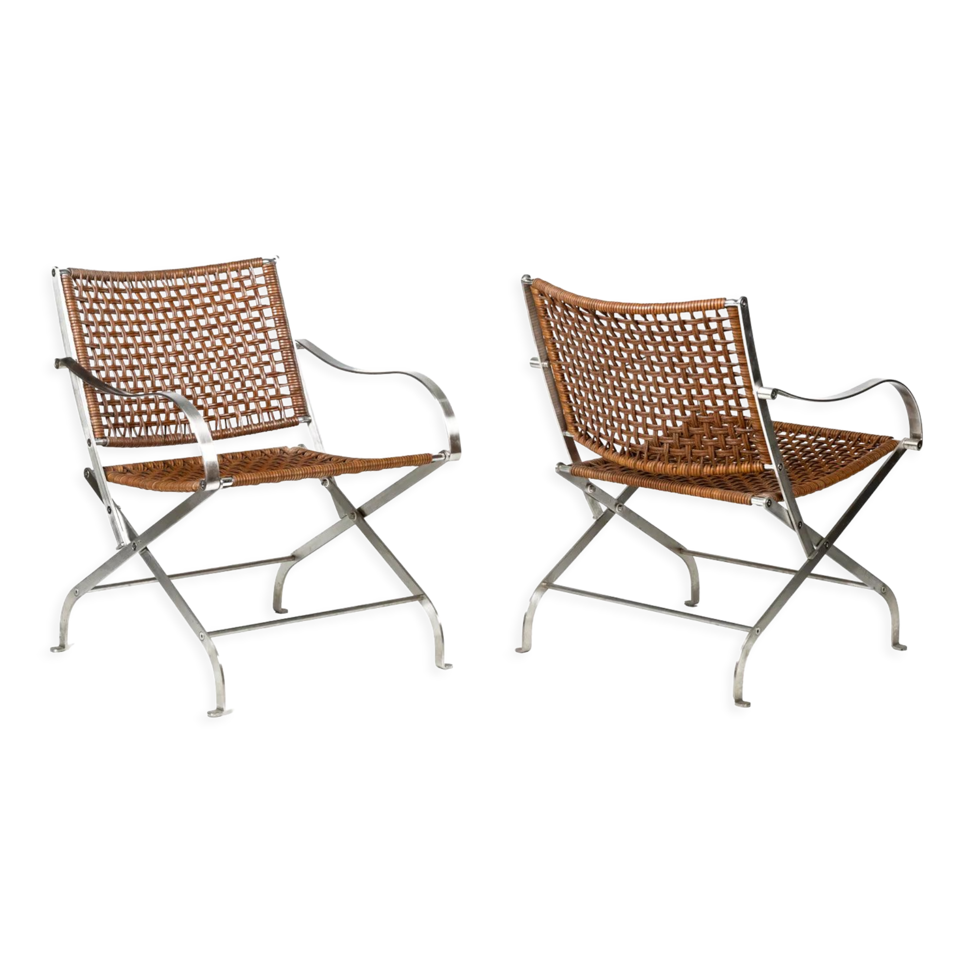 Pair of metal and leather armchairs, 1980s