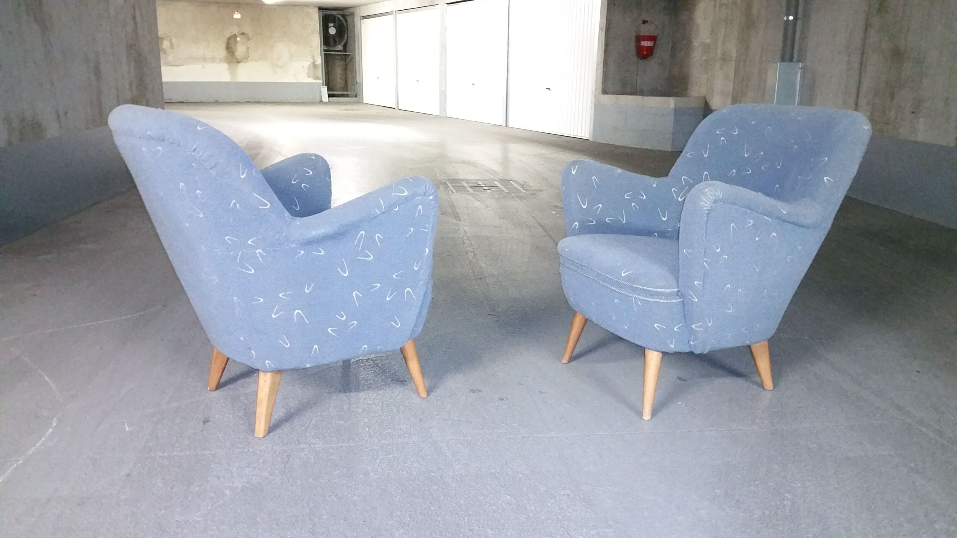 Set sofa and 2 armchairs vintage 50/60s organic fabrics vintage original