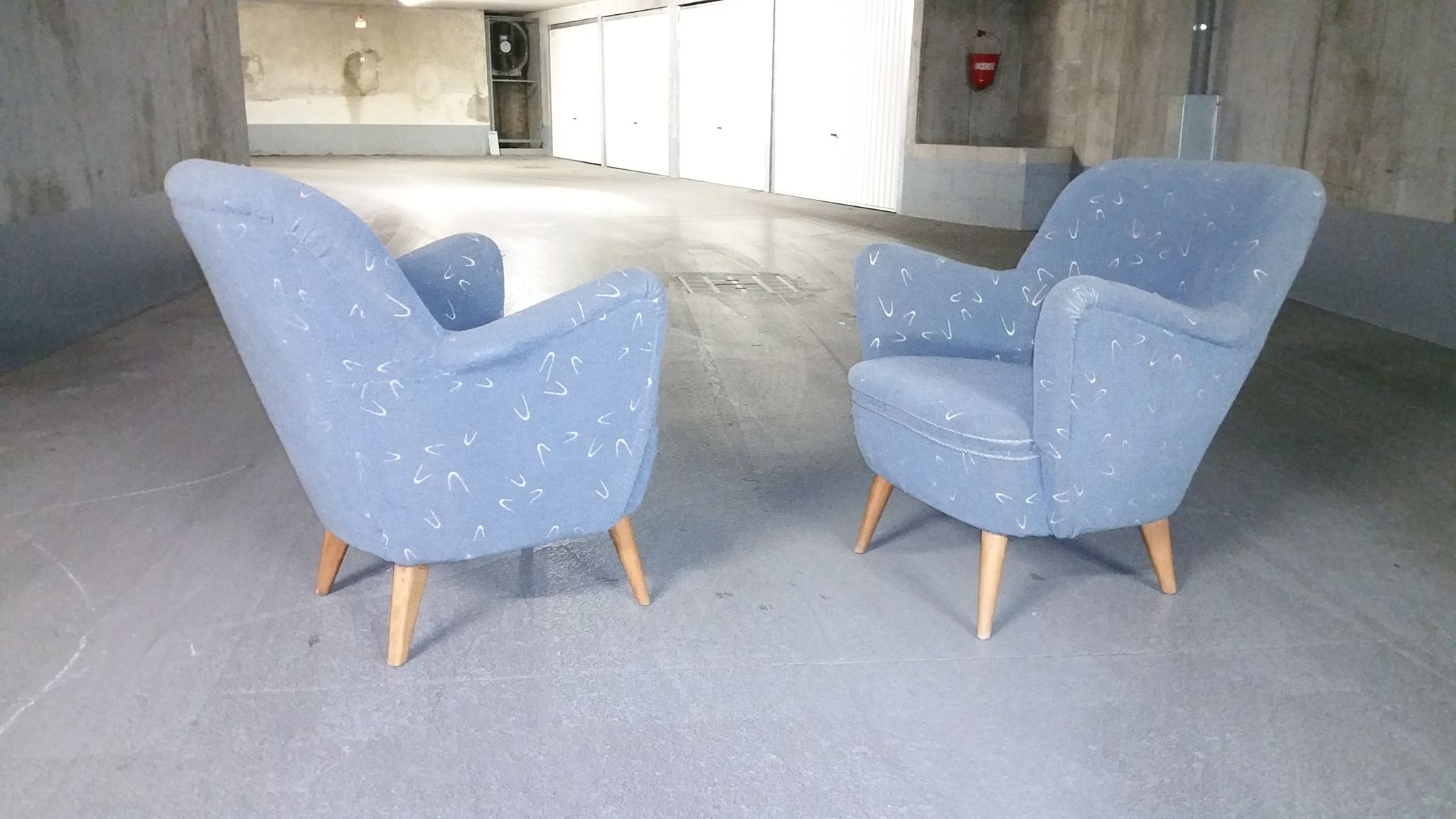 Set sofa and 2 armchairs vintage 50/60s organic fabrics vintage original