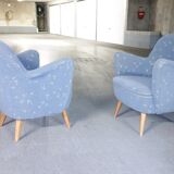 Set sofa and 2 armchairs vintage 50/60s organic fabrics vintage original