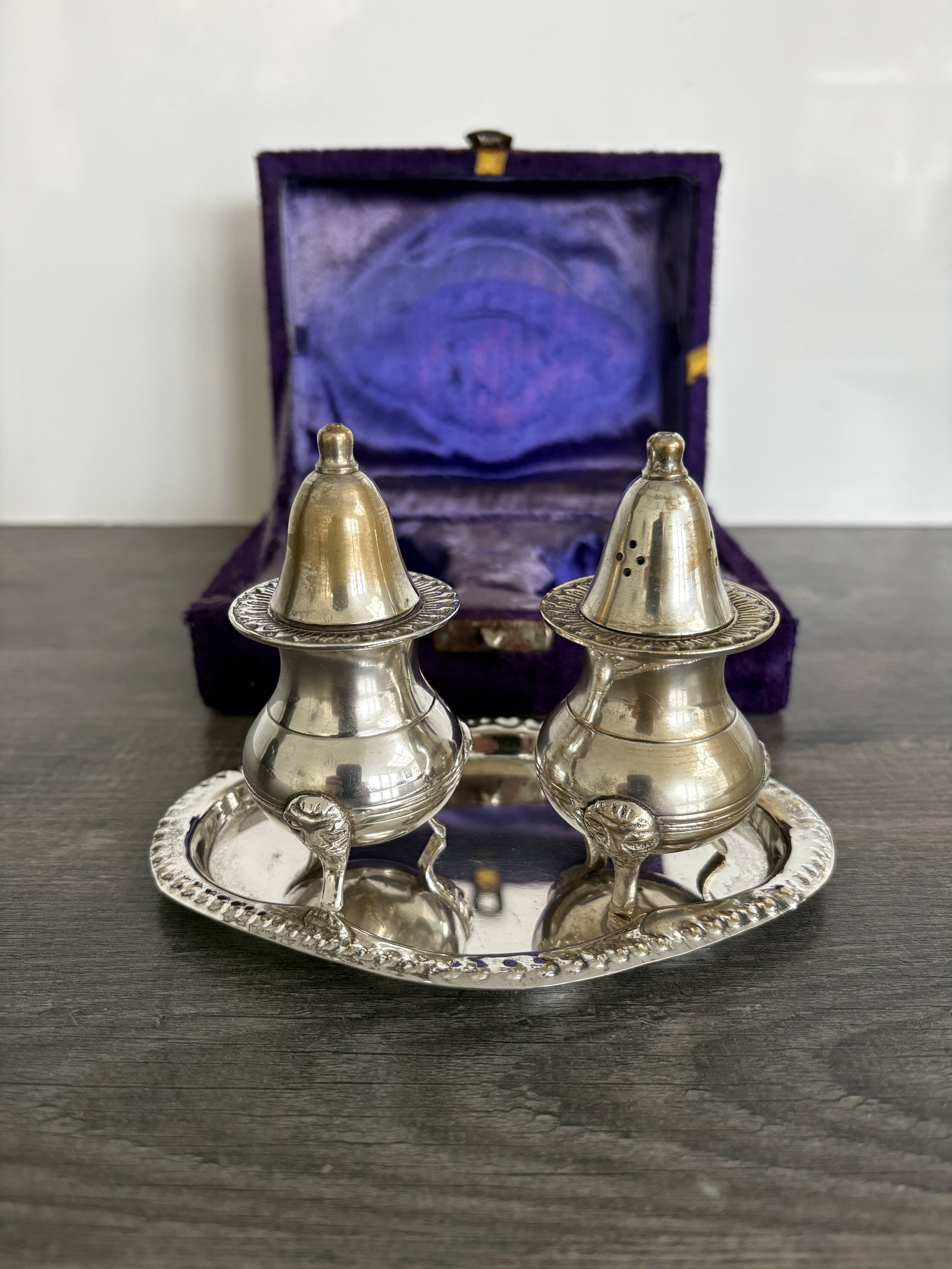 Vintage Salt and Pepper Shaker Set on Tray