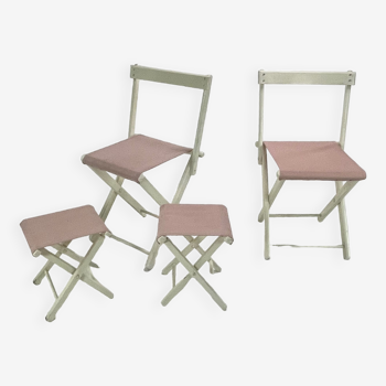 Set of camping chairs and stools