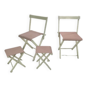 Set of camping chairs and stools