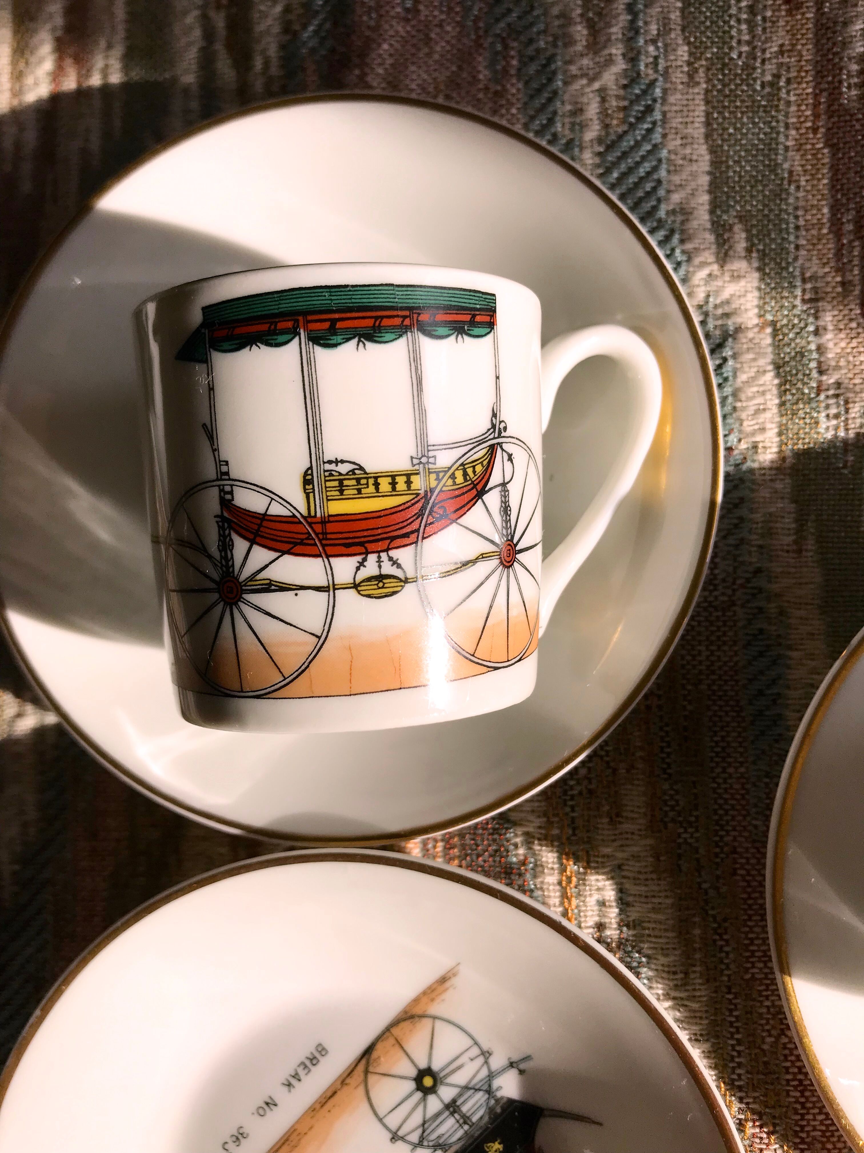 Vintage mocha service collection 6 cups cars real limoges porcelain of paris