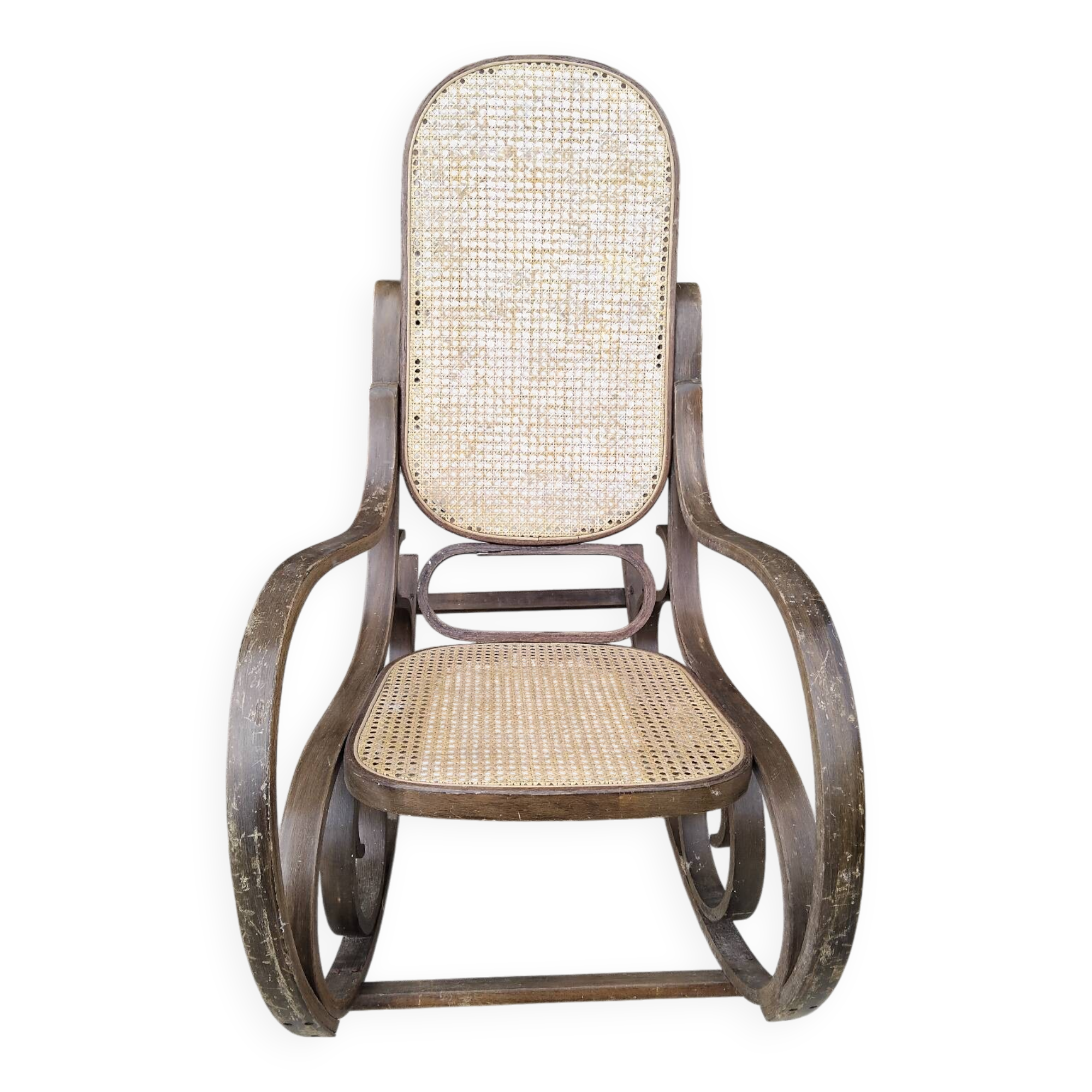 Vintage wooden and cane rocking chair