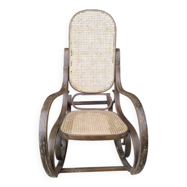 Rocking-Chair en bois et cannage Vintage