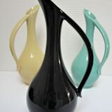 Trois céramiques émaillées design années 60 soliflores noir jaune vert