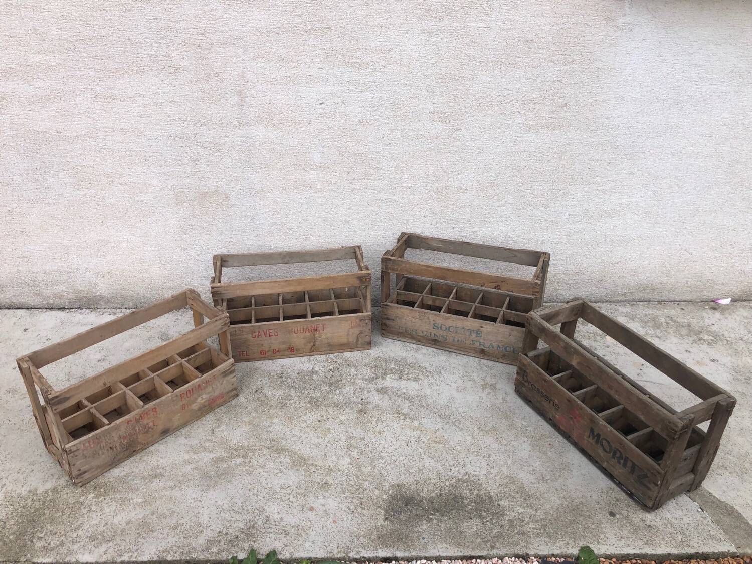Lot of 4 vintage old wooden bottle racks