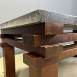 Vintage wooden and stone top coffee table, 1970s