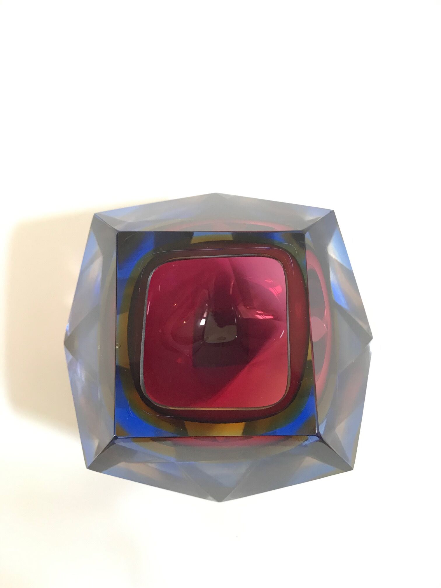 Pink and blue ashtray by Flavio Poli for Seguso in Murano glass 1960