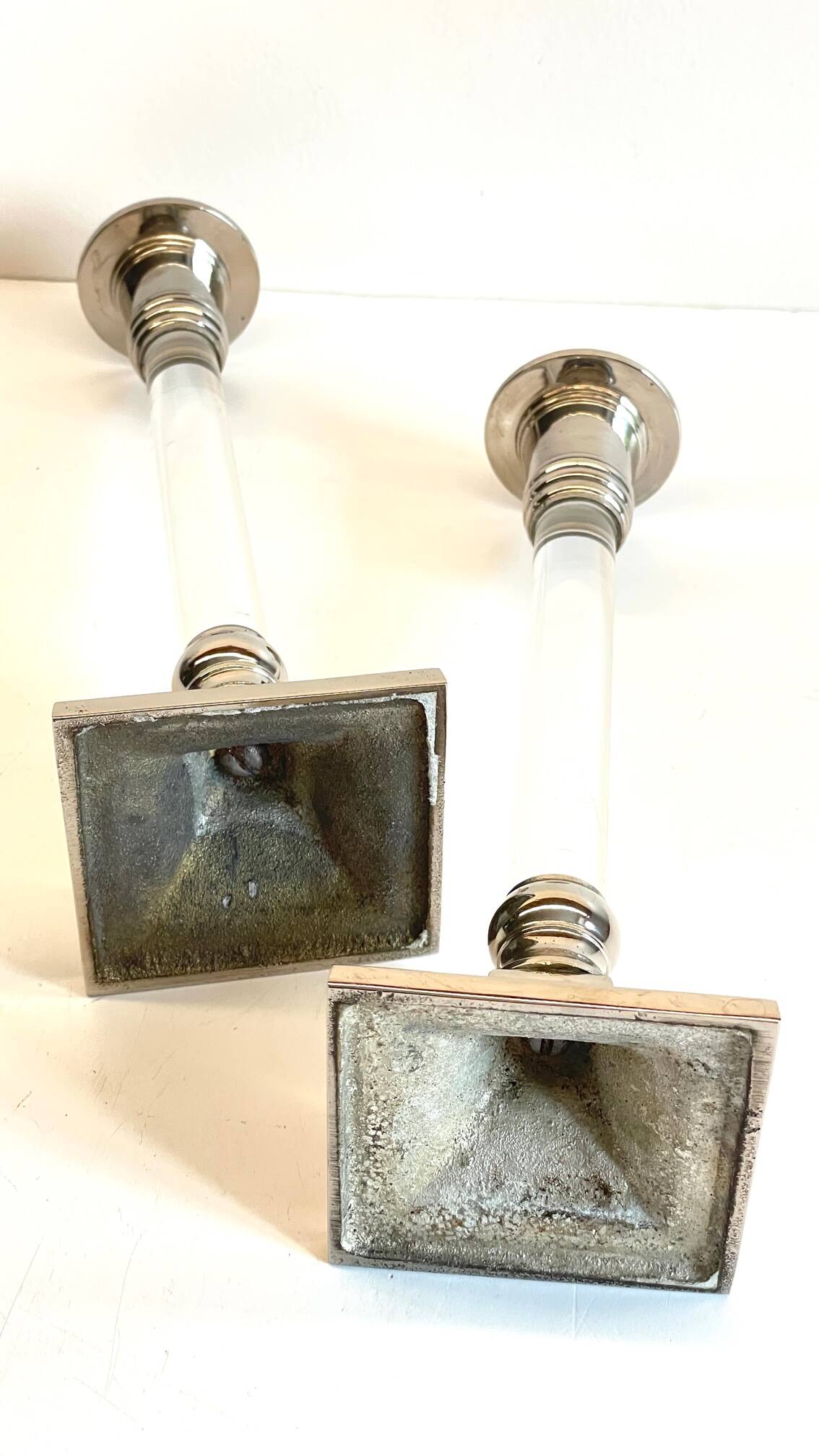 Vintage lucite and silver metal candle holders
