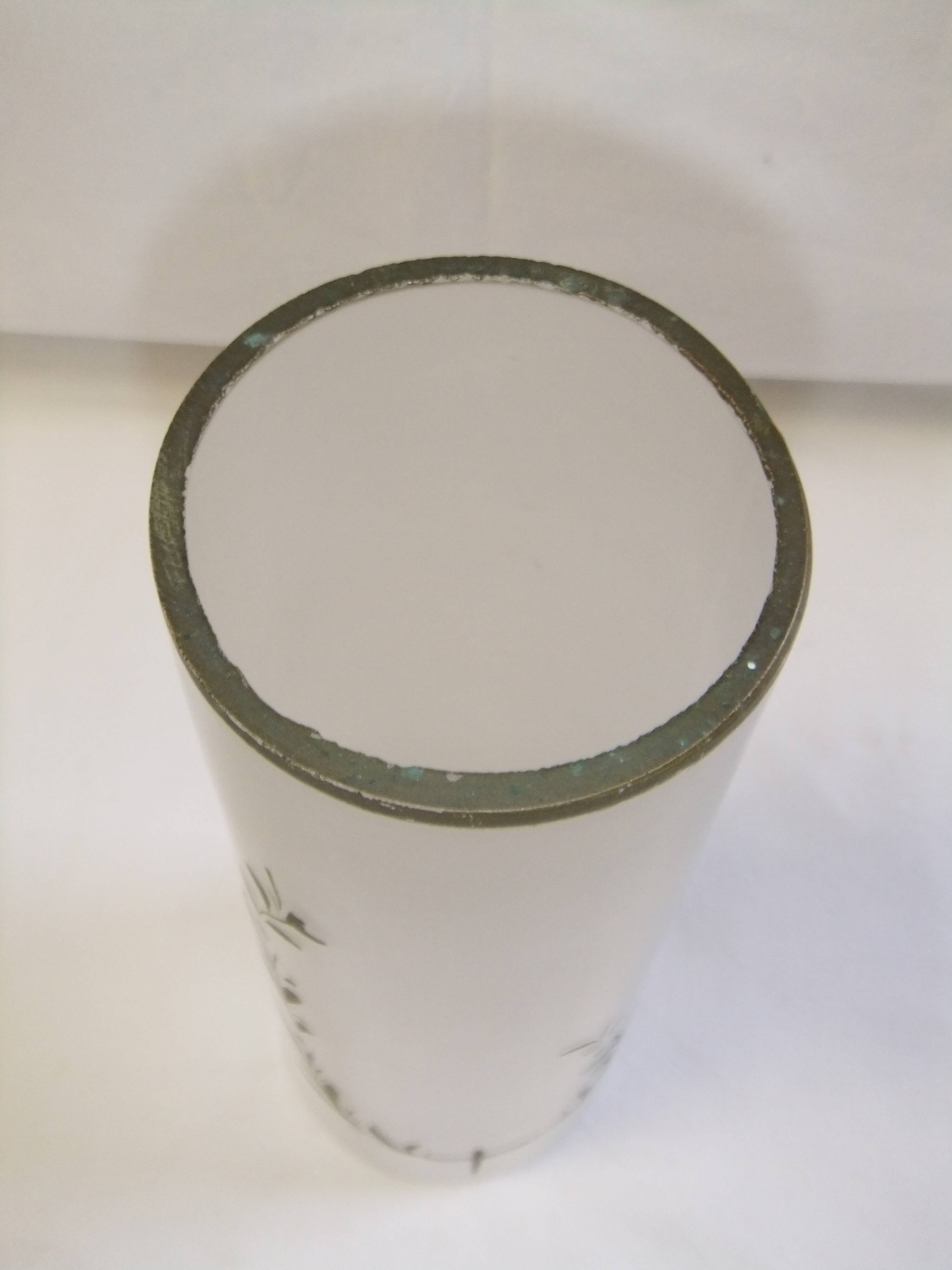 Old art nouveau vase frosted glass cylinder leaf decoration