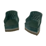 Duo of upholstered blue toad armchairs